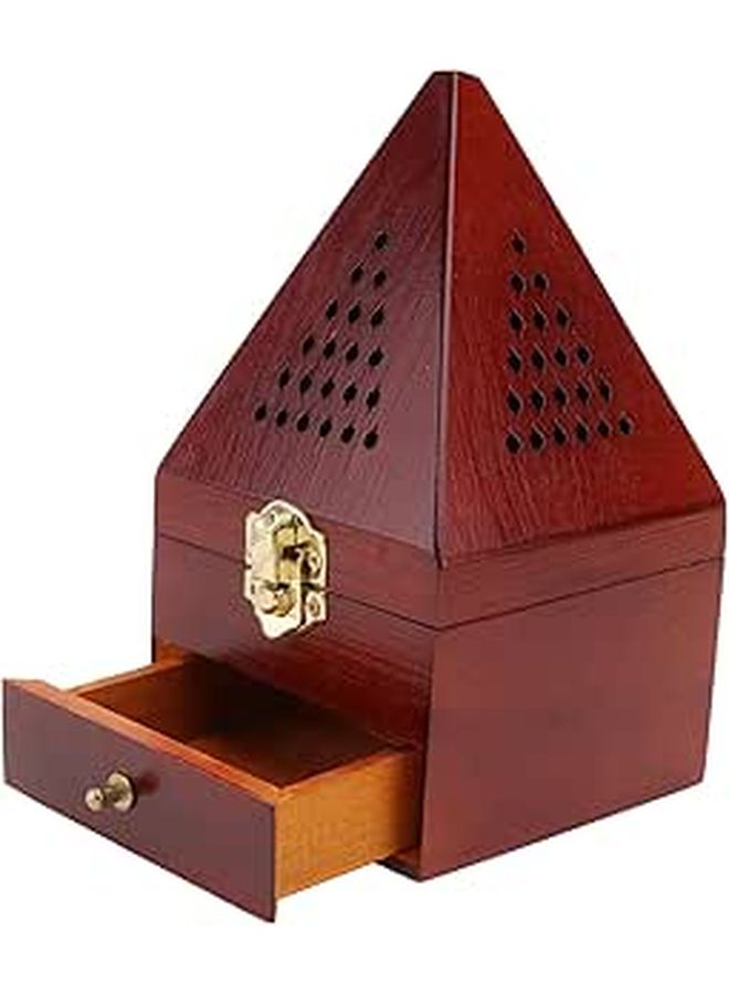 Vintage Pyramid Wooden Incense Burner 9.5x9.5x16cm Hollow Aromatherapy Decor Box - Image 1