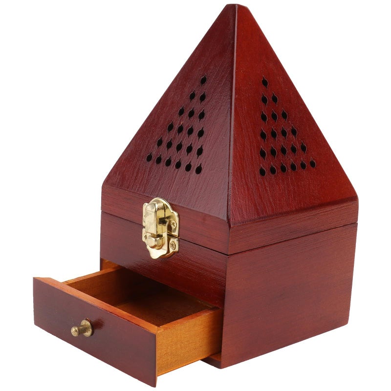 Vintage Pyramid Wooden Incense Burner 9.5x9.5x16cm Hollow Aromatherapy Decor Box - Image 2