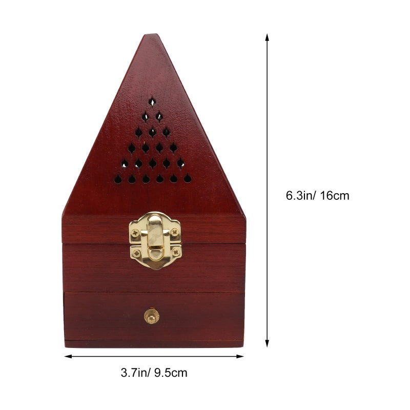 Vintage Pyramid Wooden Incense Burner 9.5x9.5x16cm Hollow Aromatherapy Decor Box - Image 3