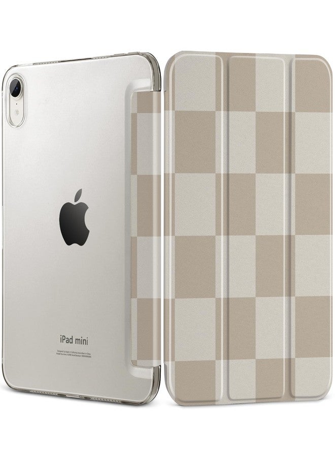 DONGKE غطاء DONGKE الذكي القابل للطي والنحيف، مصنوع من البولي كربونات الصلب الشفاف، متوافق مع iPad mini 7 (A17 Pro) 2024 و iPad mini 6 2021 مقاس 8.3 بوصة، يدعم خاصية التشغيل/الإيقاف التلقائي، بتصميم رقعة الشطرنج. - Image 1