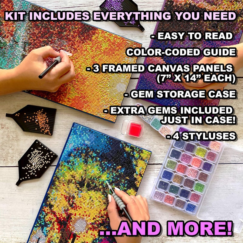 ArtSkills Diamond Painting Kit, Diamond Art on Framed Canvas with Gem Storage Case and Accessory Kit, Waterfall, 3 Stretched Canvas Panels, 14â€ x 7â€ Each - Image 2