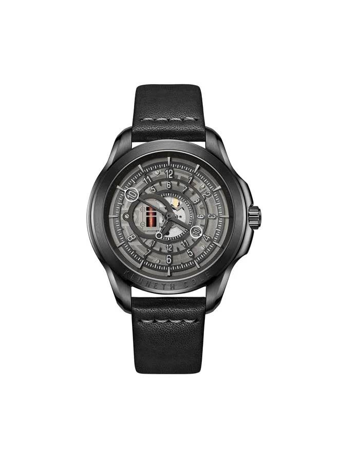 كينيث كول نيو يورك Modern Classic Gunmetal Dial Genuine Leather Strap Analog Watch for Men