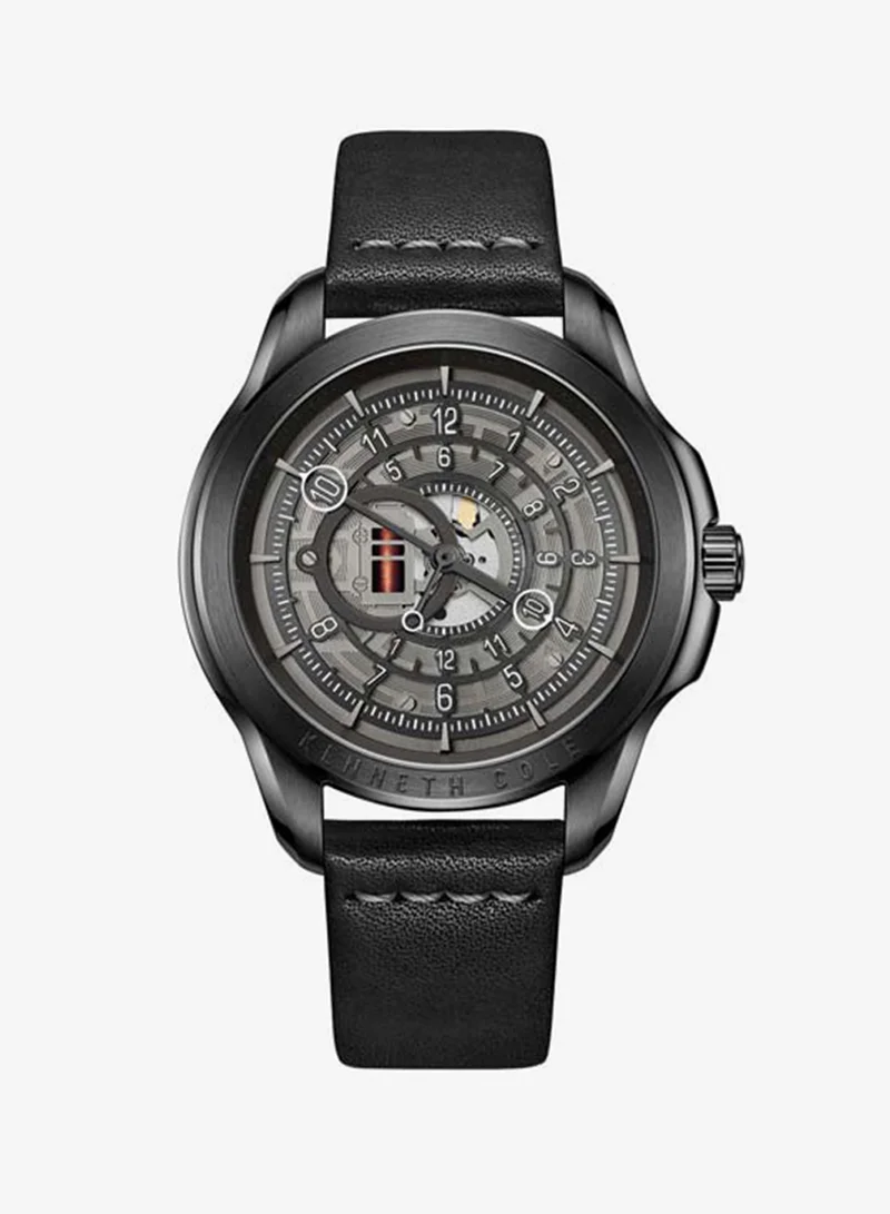 كينيث كول نيو يورك Modern Classic Gunmetal Dial Genuine Leather Strap Analog Watch for Men