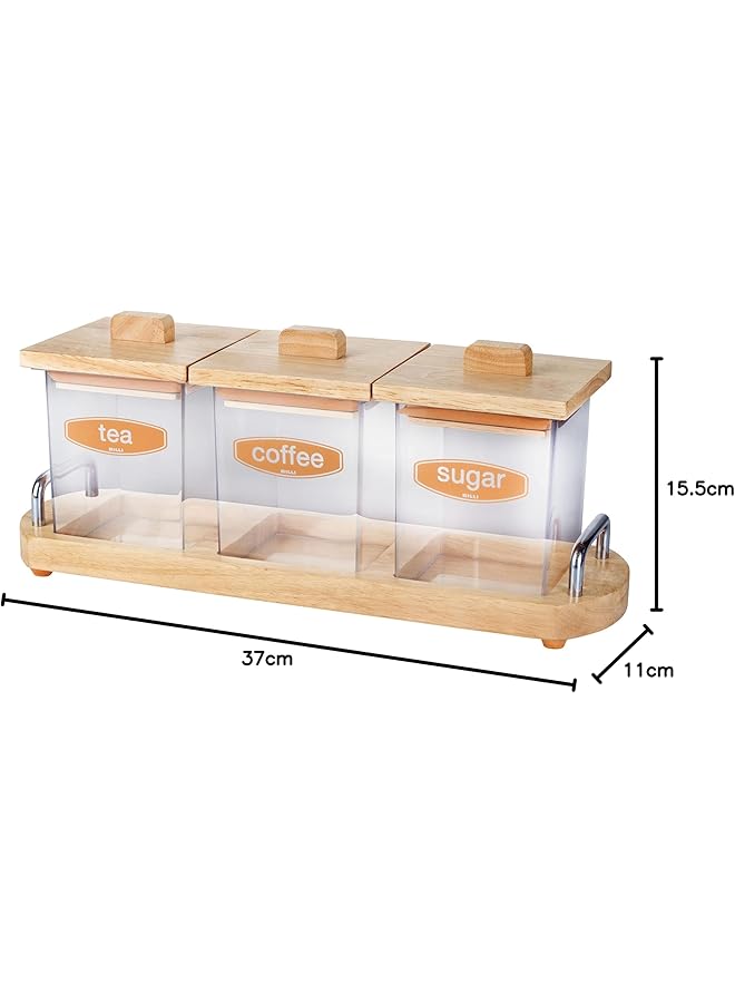 BILLI Coffee, Tea & Sugar Canister Set With Wooden Lid & Stand - Image 3