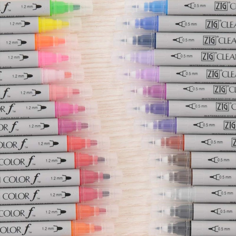 Kuretake ZIG CLEAN COLOR f 36 colors set, 0.5 mm & 1.2 mm, AP-Certified, Odourless, Xylene Free, Suitable for dark paper, Perfect for illustrating, sketching, designing and cartooning. Made in Japan - Image 3