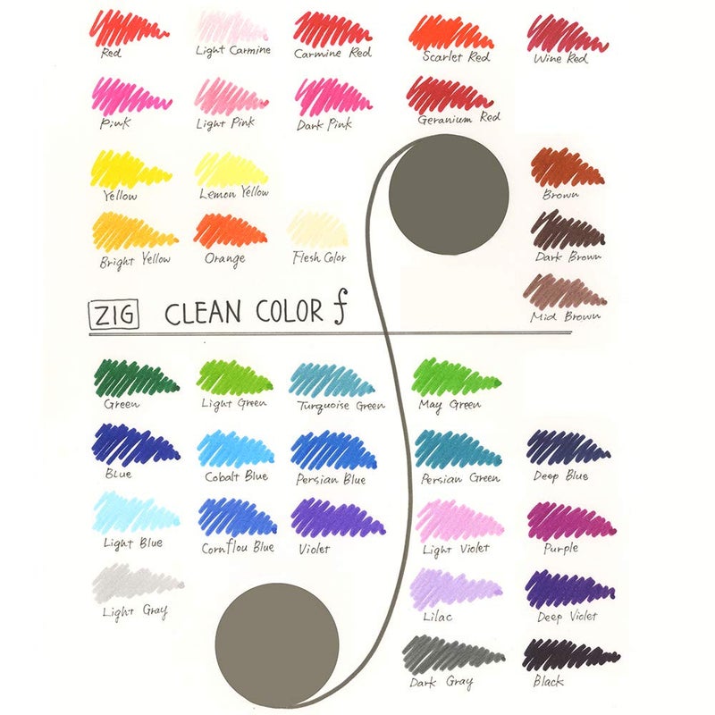 Kuretake ZIG CLEAN COLOR f 36 colors set, 0.5 mm & 1.2 mm, AP-Certified, Odourless, Xylene Free, Suitable for dark paper, Perfect for illustrating, sketching, designing and cartooning. Made in Japan - Image 2