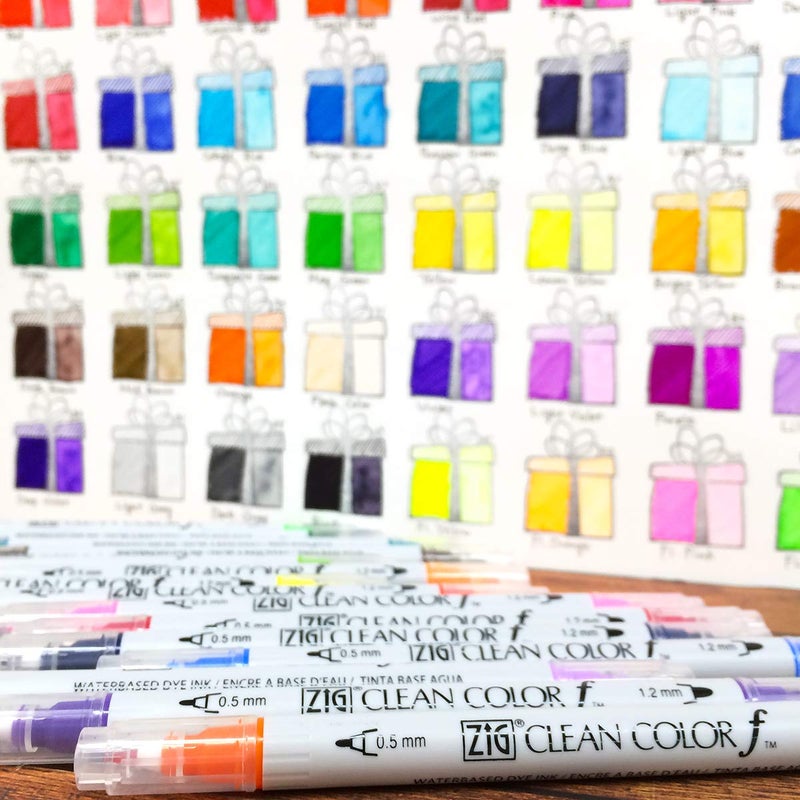 Kuretake ZIG CLEAN COLOR f 36 colors set, 0.5 mm & 1.2 mm, AP-Certified, Odourless, Xylene Free, Suitable for dark paper, Perfect for illustrating, sketching, designing and cartooning. Made in Japan - Image 5