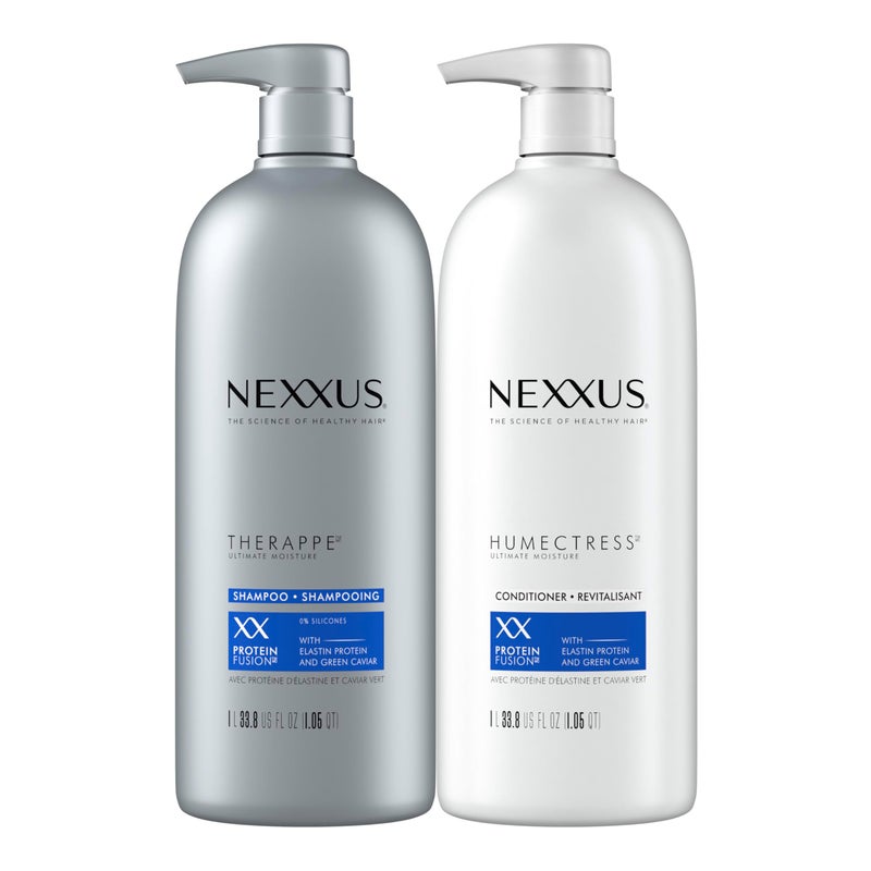 Nexxus شامبو وبلسم نيكسيز ثيرابي هومكتريس 2 عدد للشعر الجاف خالي من السيليكون، مركب كافيار مرطب وبروتين الإيلاستين 33.8 أونصة - Image 1