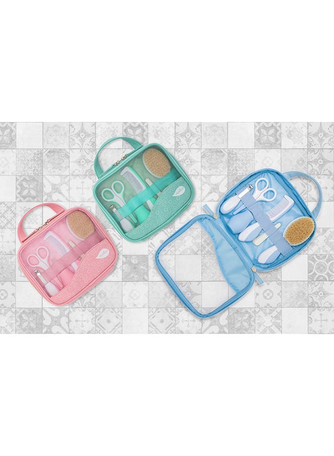 Essential Baby Care Kit - Nasal Aspirator, Small Scissors With Rounded Tips, Nail Clippers, Nail Files, Brush And Comb - Pink