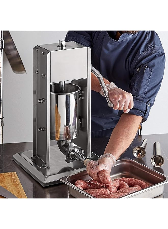 إيروريكس آلة حشو السجق 3 لتر من الفولاذ المقاوم للصدأ، آلة حشو السجق اليدوية محلية الصنع مع 5 أنابيب حشو، قمع، آلة حشو السجق بسرعة مزدوجة للاستخدام التجاري المنزلي 3 لتر - Image 5