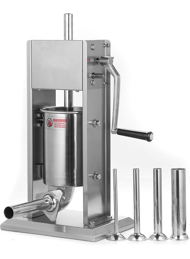 إيروريكس آلة حشو السجق 3 لتر من الفولاذ المقاوم للصدأ، آلة حشو السجق اليدوية محلية الصنع مع 5 أنابيب حشو، قمع، آلة حشو السجق بسرعة مزدوجة للاستخدام التجاري المنزلي 3 لتر - Image 1