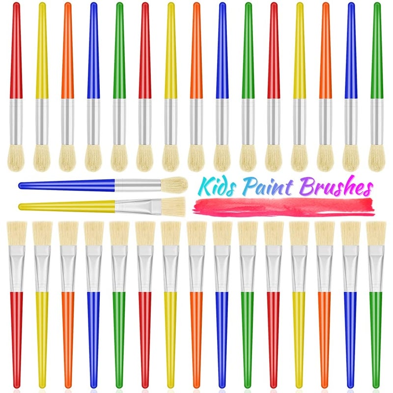 anezus Anezus 30 Kids Paint Brushes Set with Jumbo Round Watercolor and Large Flat Craft Brushes