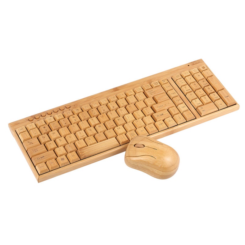 2.4G Wireless Bamboo PC Keyboard and Combo Computer Keyboard Handcrafted Natural Wooden Plug and Play Yellow - Image 1