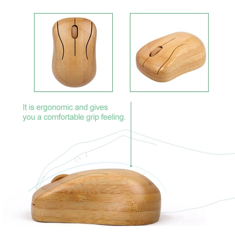 2.4G Wireless Bamboo PC Keyboard and Combo Computer Keyboard Handcrafted Natural Wooden Plug and Play Yellow - Image 5