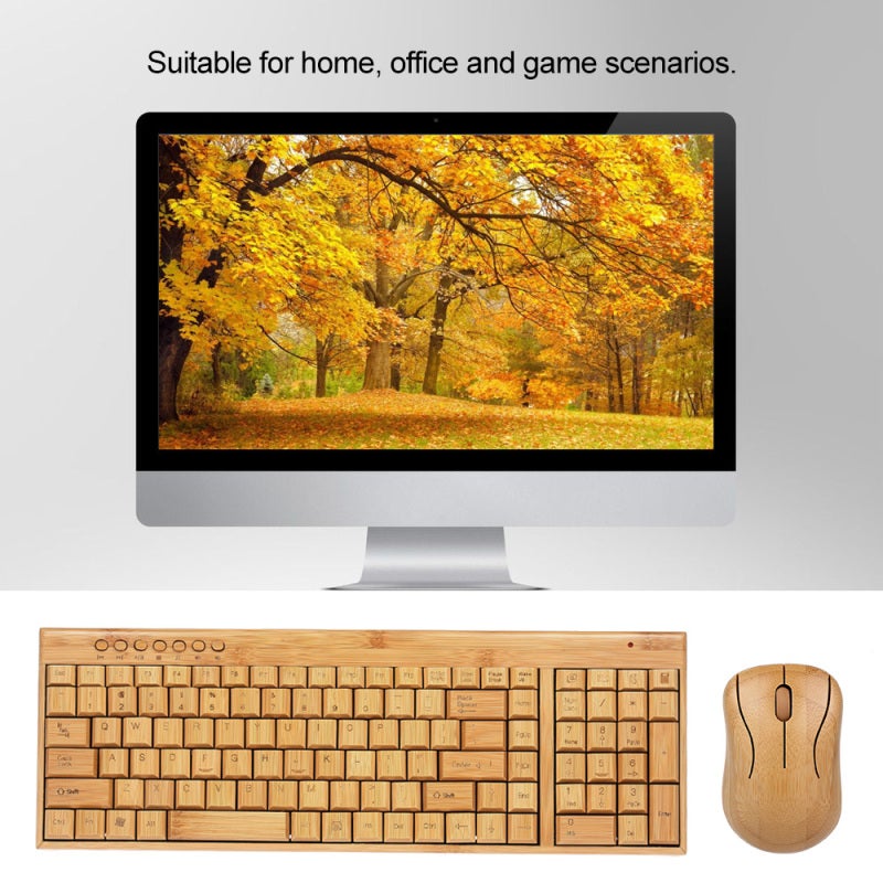 2.4G Wireless Bamboo PC Keyboard and Combo Computer Keyboard Handcrafted Natural Wooden Plug and Play Yellow - Image 2