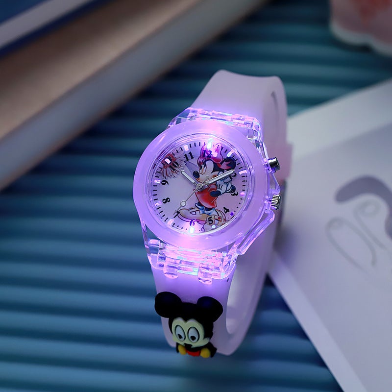Kids Silicone Luminous Cartoon Watch White Mickey with doll 