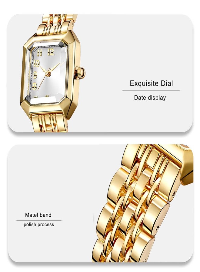 BESTKANG Vintage Gold Roman Numeral Watch for Women, Rectangular Alloy Bracelet, 3ATM Waterproof Quartz Movement with Tools, Gold Green2, Vintage - Image 5