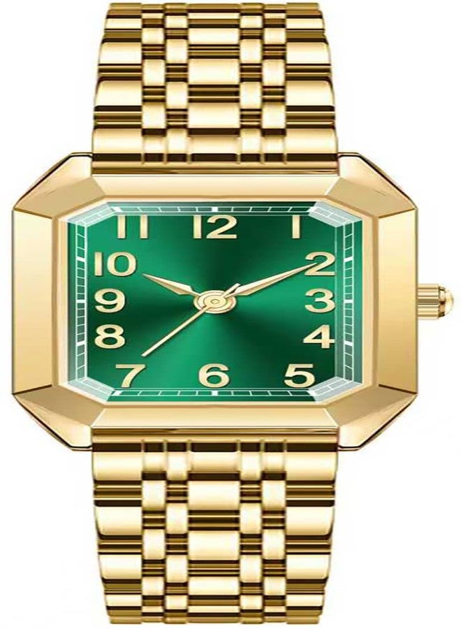 BESTKANG Vintage Gold Roman Numeral Watch for Women, Rectangular Alloy Bracelet, 3ATM Waterproof Quartz Movement with Tools, Gold Green2, Vintage - Image 1