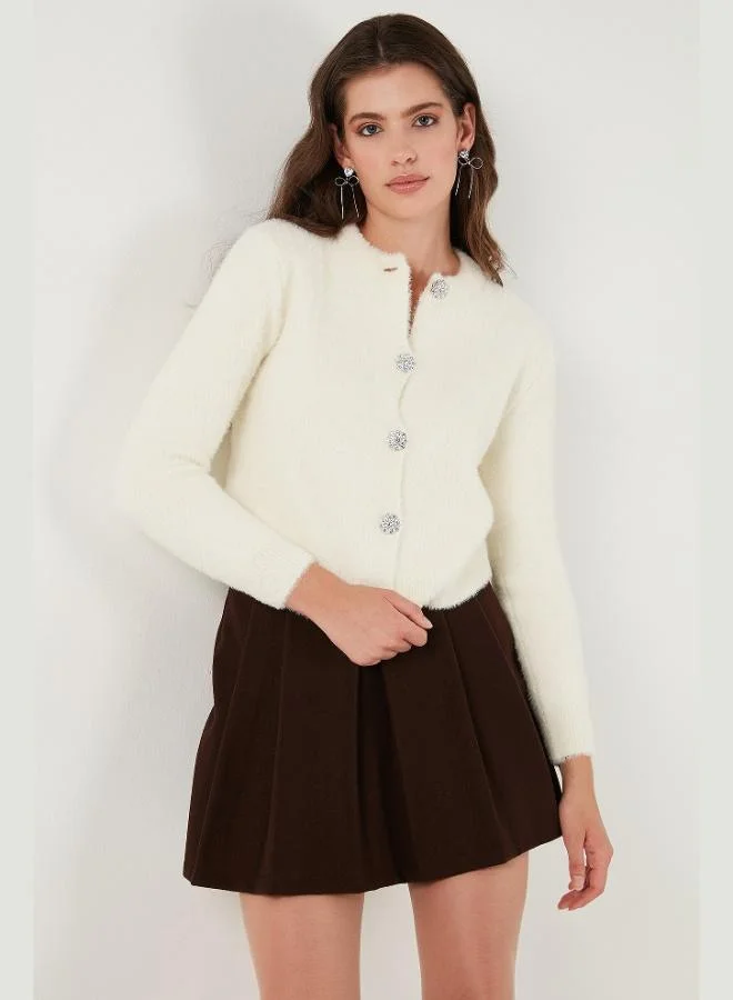 Lela Lela Fitted Fit Crew Neck Soft Texture Crop Cardigan Women's CARDIGAN 4615559