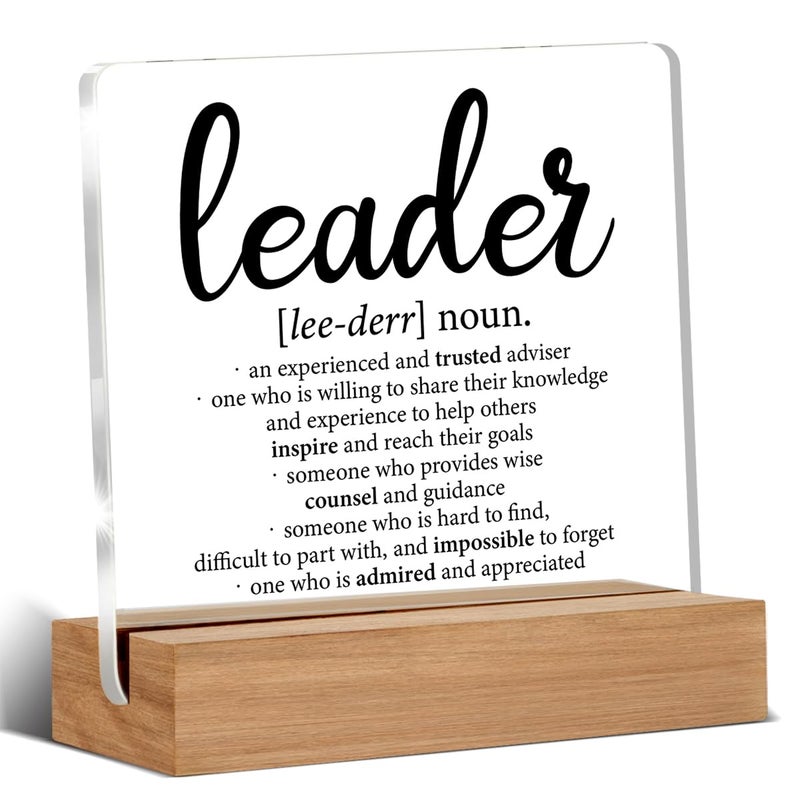 Oqtumes Leader Appreciation Gifts for Boss Mentor Manager Leadership Leader Definition Clear Desk Decorative Sign Acrylic Sign With Wooden Stand for Desk Table Shelf - Image 1