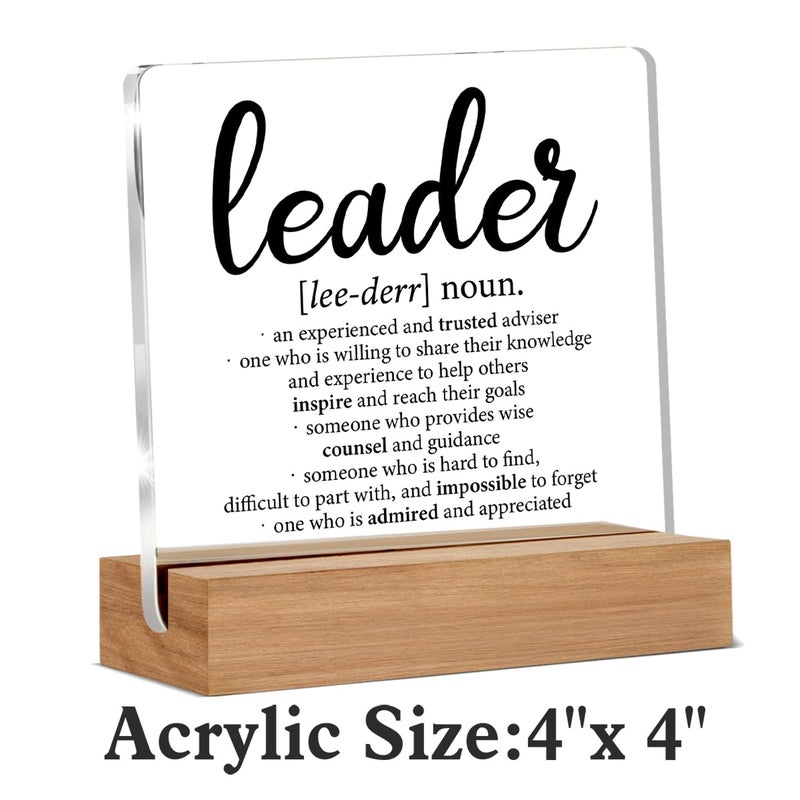 Oqtumes Leader Appreciation Gifts for Boss Mentor Manager Leadership Leader Definition Clear Desk Decorative Sign Acrylic Sign With Wooden Stand for Desk Table Shelf - Image 2