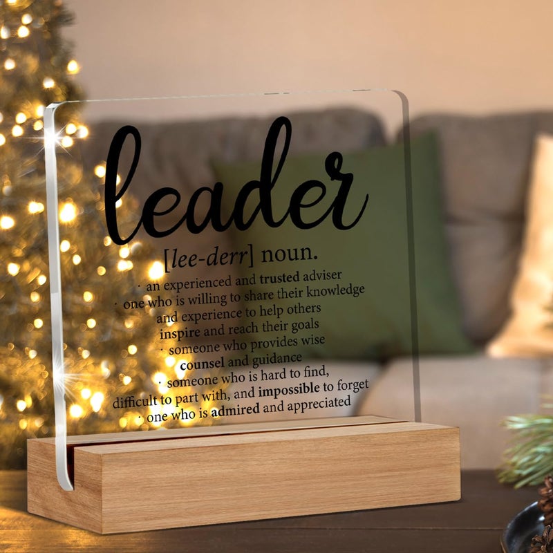 Oqtumes Leader Appreciation Gifts for Boss Mentor Manager Leadership Leader Definition Clear Desk Decorative Sign Acrylic Sign With Wooden Stand for Desk Table Shelf - Image 3