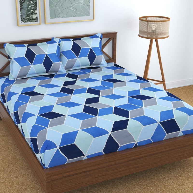 KAWI Cotton Feel 200TC Double Bedsheet Queen Size 78x60 Inches with Elastic Fitting with 2 Pillow Covers (Provide fits up to 8 Inch Mattress) - Multi Colour - Image 5