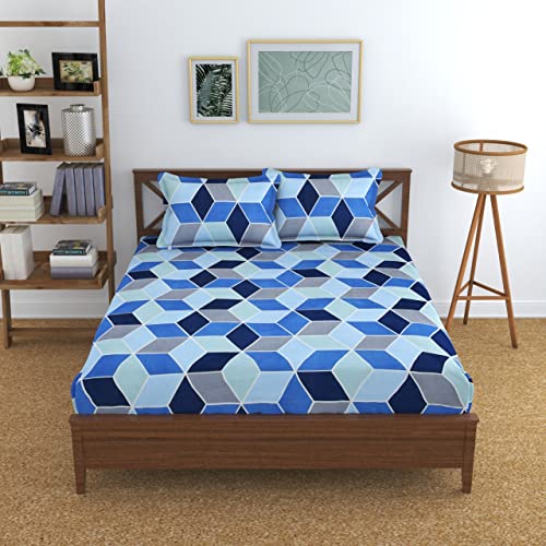 KAWI Cotton Feel 200TC Double Bedsheet Queen Size 78x60 Inches with Elastic Fitting with 2 Pillow Covers (Provide fits up to 8 Inch Mattress) - Multi Colour - Image 2