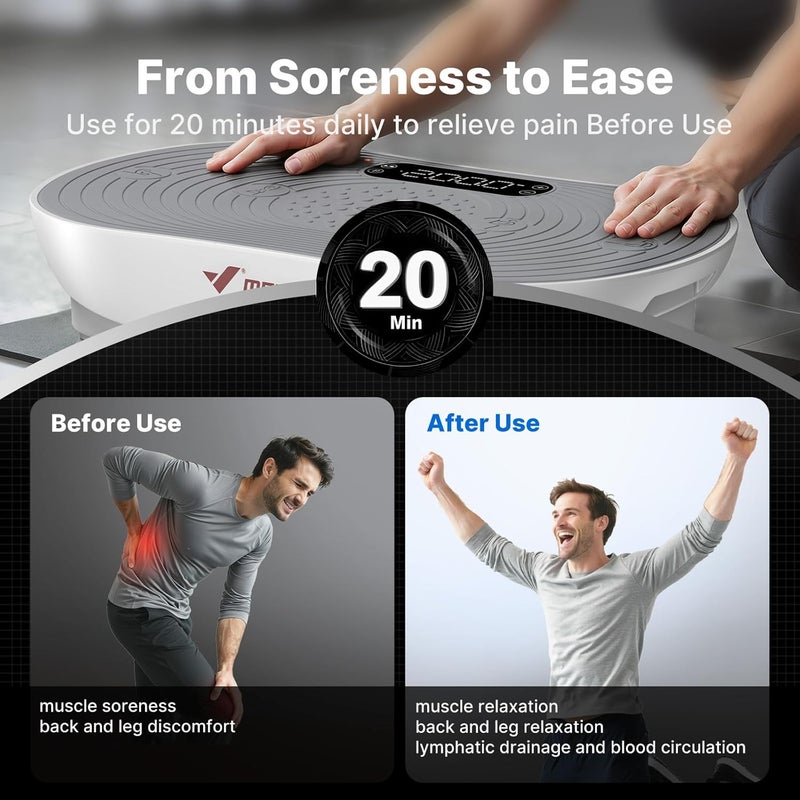 Merach Vibration Plate Exercise Machine, Vibrating Plate for Lymphatic Drainage Muscle Activation, Exercise Equipment with with LED Touch Screen Bluetooth Pull Cord - Image 5