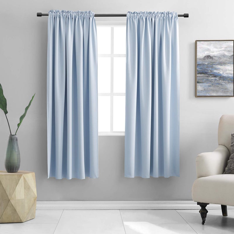Light Blue Cerulean Room Darkening Thermal Insulated Curtains Drapes for NurseryRod Pocket Blackout Curtains for Bedroom2 Panels42 inches Wide by 63 inches Long