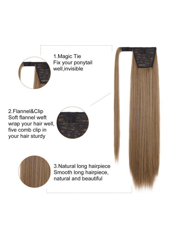 SEIKEA 28 Inch Clip In Ponytail Extension Wrap Around Long Straight Pony Tail Hair Synthetic Hairpiece For Women Color Ash Blonde With Golden Blonde - Image 5