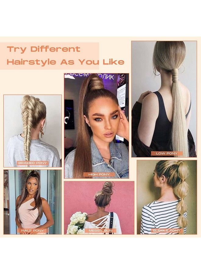 SEIKEA 28 Inch Clip In Ponytail Extension Wrap Around Long Straight Pony Tail Hair Synthetic Hairpiece For Women Color Ash Blonde With Golden Blonde - Image 3