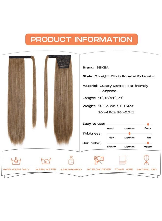 SEIKEA 28 Inch Clip In Ponytail Extension Wrap Around Long Straight Pony Tail Hair Synthetic Hairpiece For Women Color Ash Blonde With Golden Blonde - Image 4