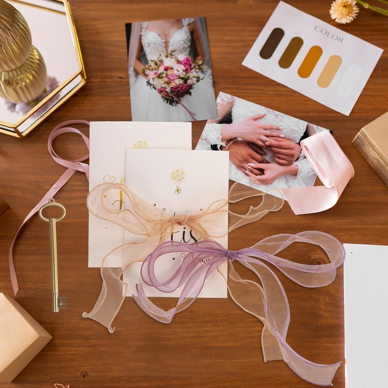 Wedding Vow Cards Set 2pcs Ribbon Vow Books for Wedding Ceremony and Bridal Shower Speech Cards with Fish Tail Satin Cover for Brides - Image 5