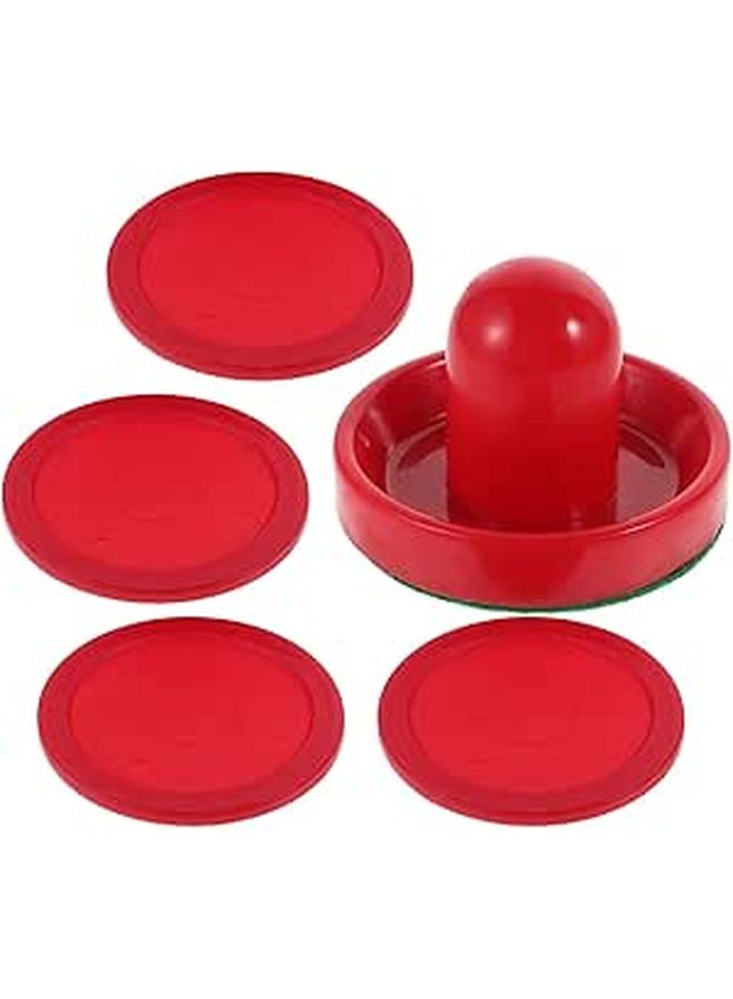 Red Round Handle Air Hockey Pushers and Pucks Set with 96mm Strikers for Game Table Replacement - Image 1