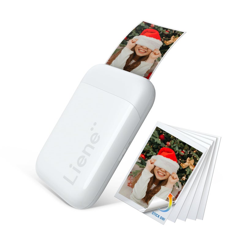 Liene 2x3â€ Photo Printer, Mini Photo Printer w/ 5 Zink Adhesive Photo Paper, Bluetooth 5.0, Compatible w/iOS & Android, Portable Color Mono Instant Photo Printer for iPhone, Smartphone, Pearl White - Image 1