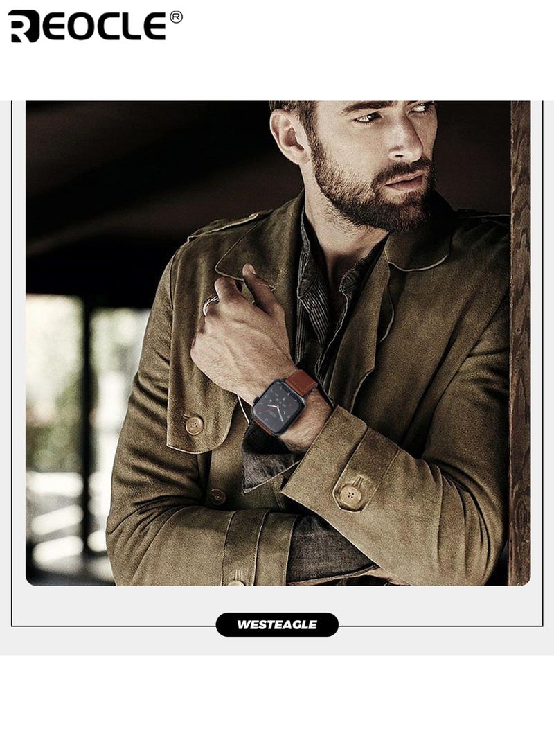 ريوكل سوار ساعة جلدي مغناطيسي لساعة أبل استبدال مشبك مغناطيسي فائق حزام جلد طبيعي لسلسلة Apple Watch جودة ممتازة ملاءمة مريحة مثالية لمستخدمي Apple Watch (يناسب 49 مم / 45 مم / 44 مم / 42 مم) - Image 5