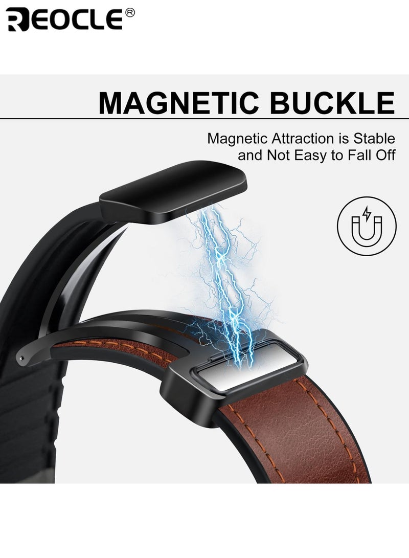 ريوكل سوار ساعة جلدي مغناطيسي لساعة أبل استبدال مشبك مغناطيسي فائق حزام جلد طبيعي لسلسلة Apple Watch جودة ممتازة ملاءمة مريحة مثالية لمستخدمي Apple Watch (يناسب 49 مم / 45 مم / 44 مم / 42 مم) - Image 3