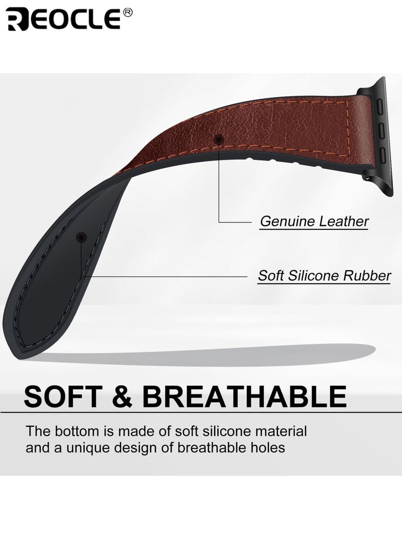 ريوكل سوار ساعة جلدي مغناطيسي لساعة أبل استبدال مشبك مغناطيسي فائق حزام جلد طبيعي لسلسلة Apple Watch جودة ممتازة ملاءمة مريحة مثالية لمستخدمي Apple Watch (يناسب 49 مم / 45 مم / 44 مم / 42 مم) - Image 4