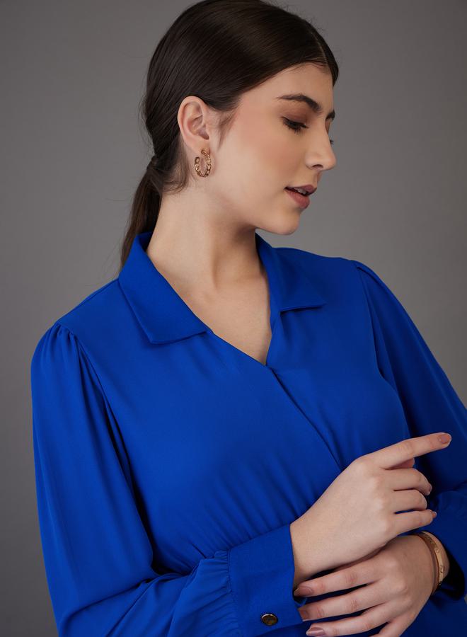 SASSAFRAS Button Detail Peplum Top & Front Slit Midi Skirt Co-Ord by Styli  - Image 4