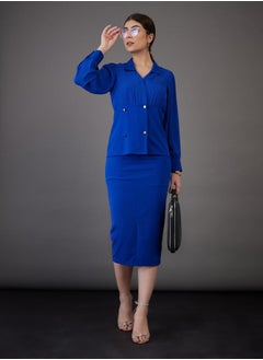 SASSAFRAS Button Detail Peplum Top & Front Slit Midi Skirt Co-Ord  - Image 1
