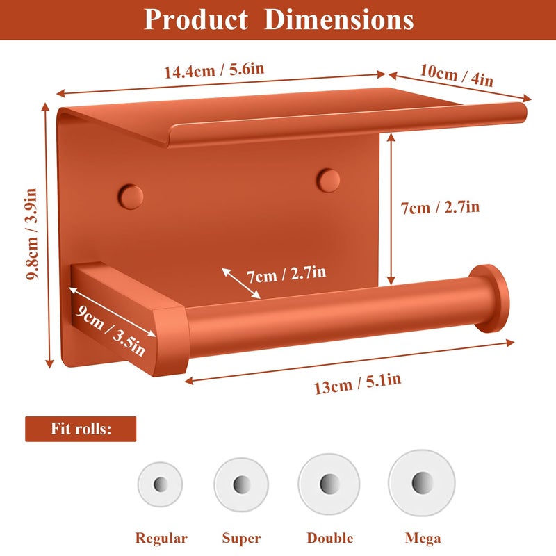 Tindbea Toilet Paper Holder with Shelf Adhesive or Screw Wall Mounted Toilet Paper Roll Dispenser Storage  Stainless Steel Bathroom Shelf Holder Accessories (Crimson) - Image 2