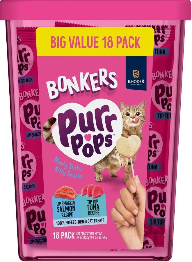 Bonkers Purrpops Cat Treats, Salmon and Tuna Flavors, 18 Count Value Pack - Image 1