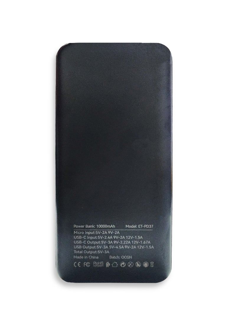 Power Bank 10000mAh with USB Output Fast Charging ,  Black - PD37