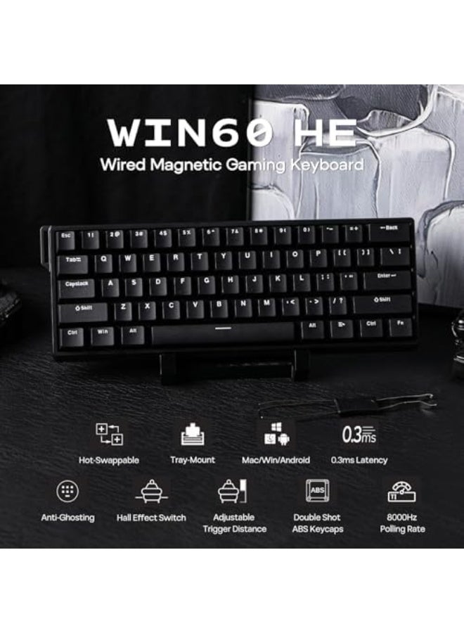 AULA WIN60 HE 60% Wired Magnetic Keyboard with Adjustable Actuation, 8000 Hz Polling Rate, Hall Effect Switches, Hot-Swap, For FPS Games (Black) - Image 2