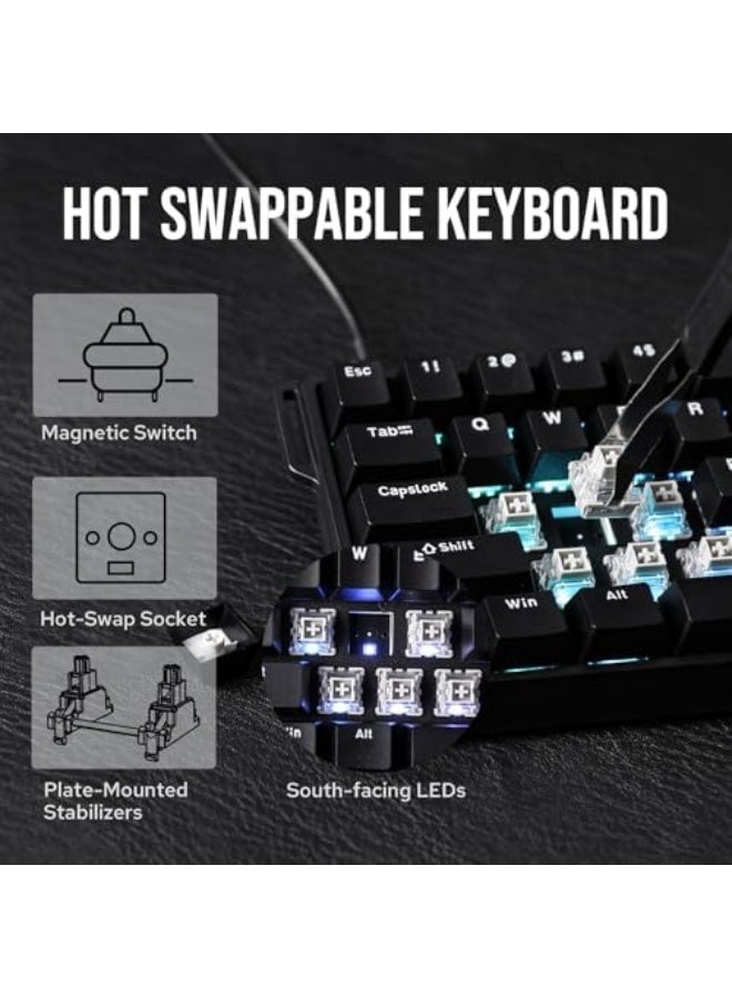 AULA WIN60 HE 60% Wired Magnetic Keyboard with Adjustable Actuation, 8000 Hz Polling Rate, Hall Effect Switches, Hot-Swap, For FPS Games (Black) - Image 4