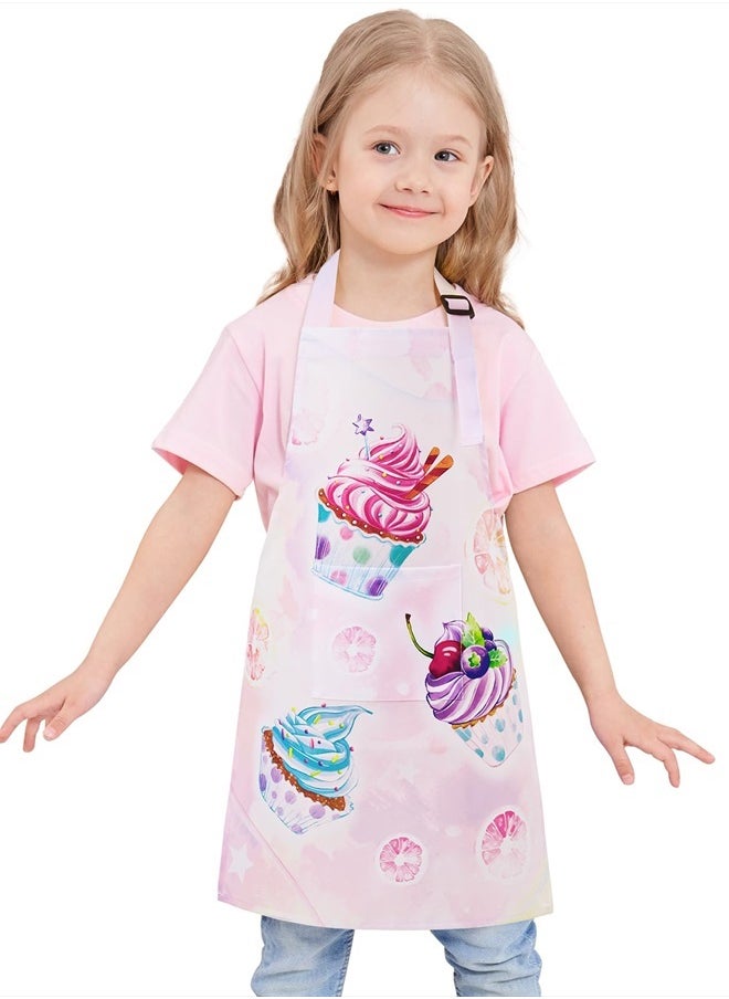 Wernnsai - Toddler Girls Aprons - Cupcake Kids Aprons for Girls Toddler Paint Art Smock Waterproof Cooking Baking Painting Gardening Artist Chef Apron for Kids Age 2-5 Years - Image 1