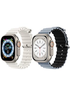 Silicone Ocean Band Strap for Apple Watch Ultra 8 49mm White Single Color Strap with Light Blue/Black Double Side Strap Set of 2