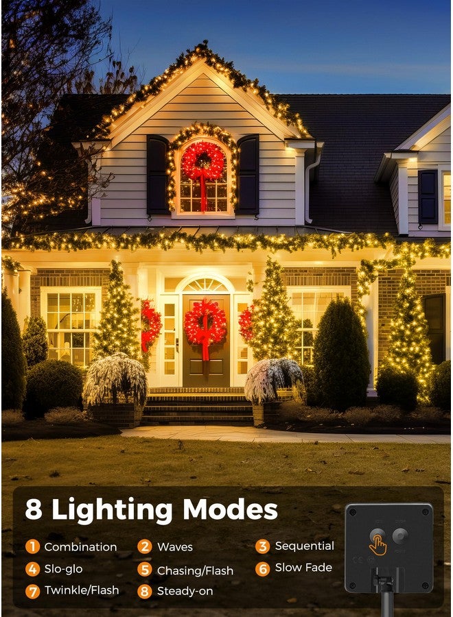 Minetom Solar String Lights for Outside - 40 FT 100 LED Christmas Solar String Lights with 8 Lighting Modes, IP65 Waterproof Solar Lights Outdoor, Solar Lights for Outside Tree Party Decor, Warm White - Image 3