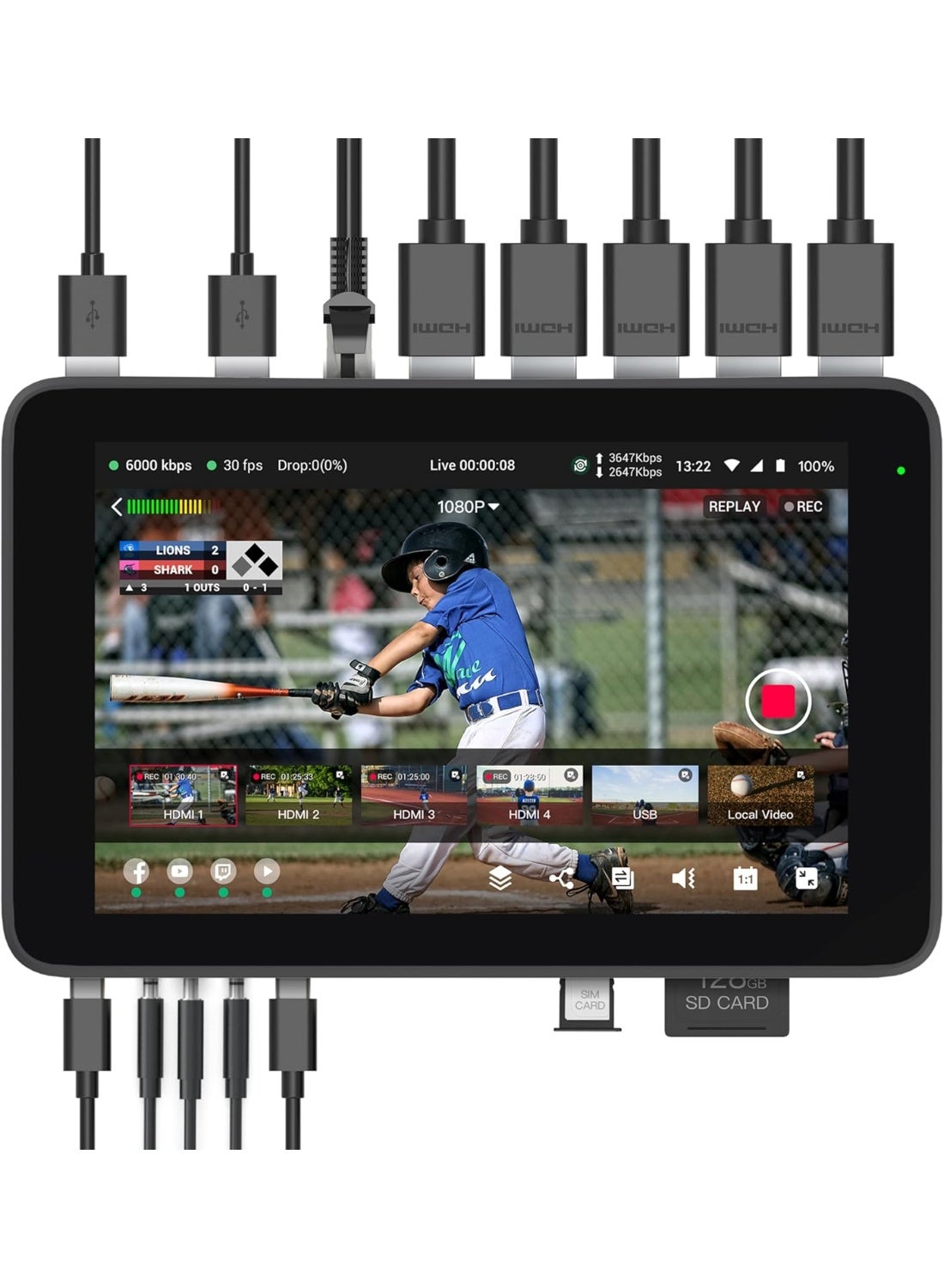 YoloLiv YoloBox Ultra All-in-One Live Streaming Switcher Monitor Encoder Recorder for Facebook YouTube Instagram TikTok RTMPS Horizontal Vertical Streaming